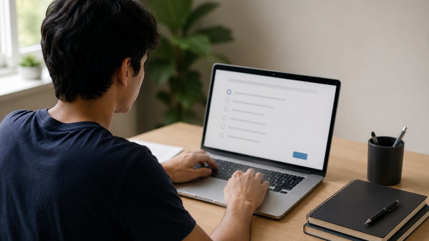 A student working through a timed test on a laptop